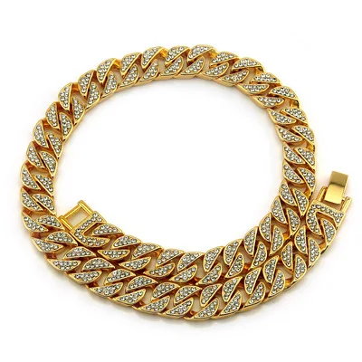 

Men Jewelry Geometric 18K Gold Plated Miami Cuban Link Chain Necklace Full Crystal Hiphop Iced Out Cuban Chain Necklace