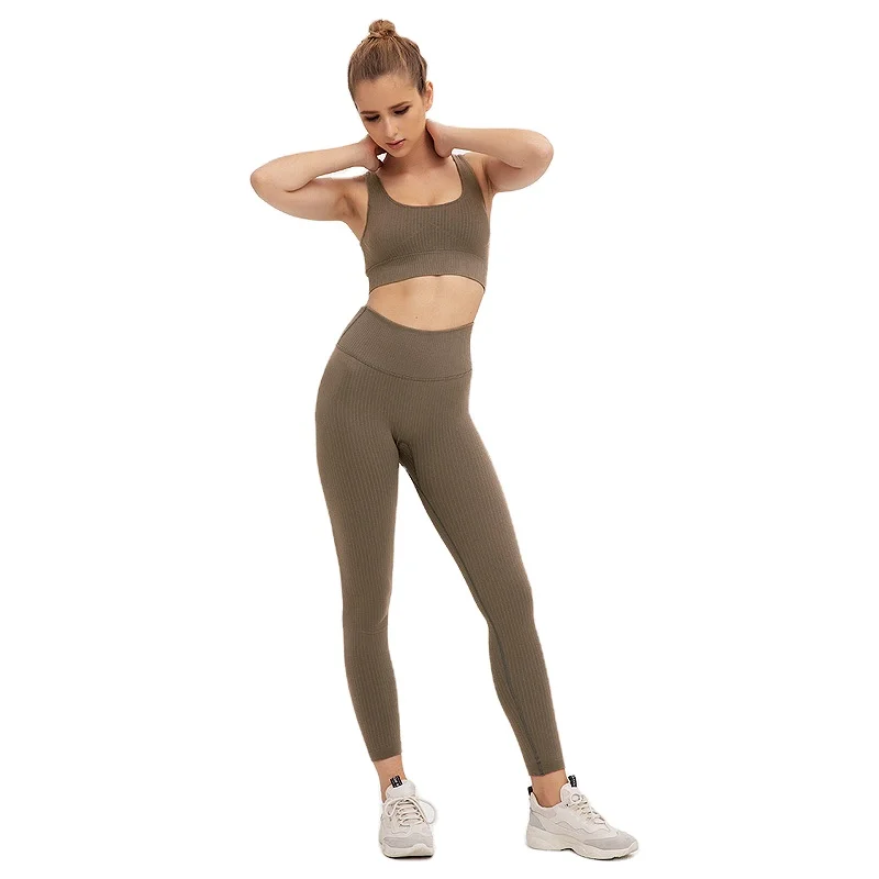 

Hot selling nylon quick-drying yoga set professional sports running seamless fitness bra set, Picture