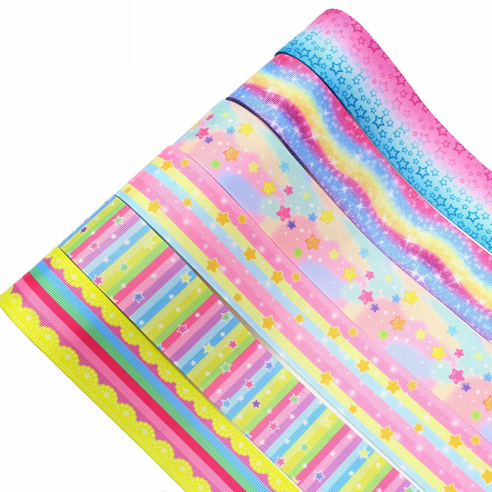 

Wholesale Satin Ribbon Rainbow Gradient Ombre Custom Printed Sublimation Polyester Ribbon, 6 colors