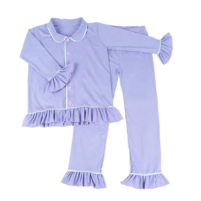 

Children Nightgown Suits Girls Purple Night Wear Solid Color Little Girl Pajamas Flared Sleeve Kid Nightgown Set