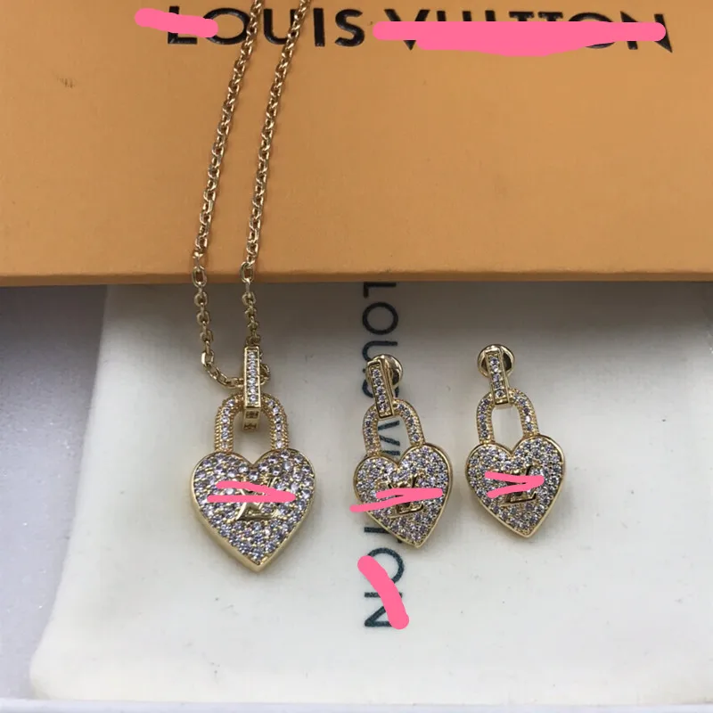 

HAOY Luxury Chain Lock Necklace Heart Diamond Earrings Jewelry sets New Women Design no box