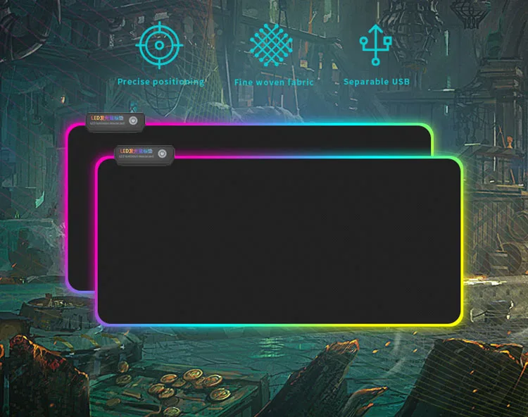 

Custom Print  Waterproof Extended Lighting Large Rubber RGB LED Illuminated Gaming Mouse and Keyboard Pad Mat, Black rubber