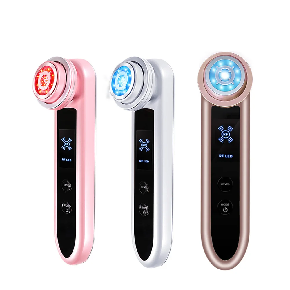 

LED Hot Cool Rf EMS Skin Care Tightening Facial Device Beauty Instrument, White+pink