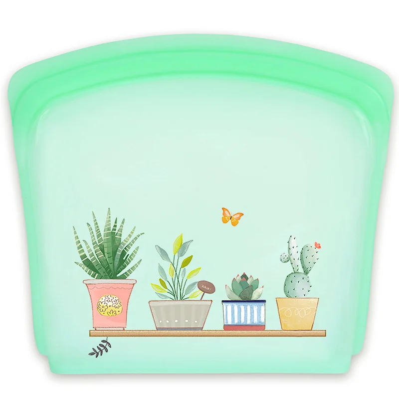 

Recyclable 100% platinum silicone food bag BPA free food bag Durable odorless silicone storage bag, Light blue, light gold, light green, clear