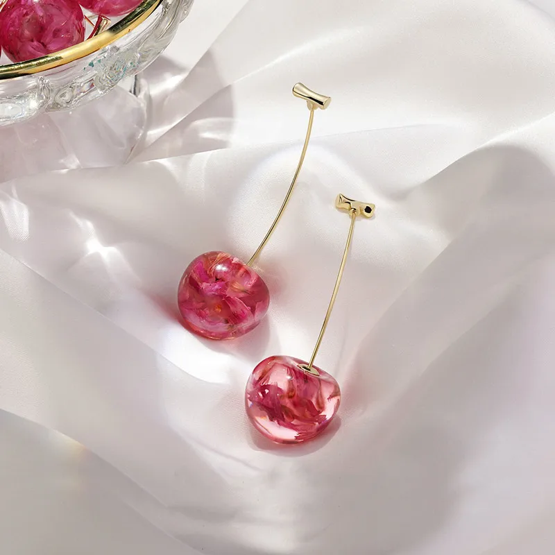 

Kaimei 2021 New Arrival Dominated Acrylic Geometric fine Women Drop Earrings contracted sweet cherry long earrings jewelry, Many colors fyi