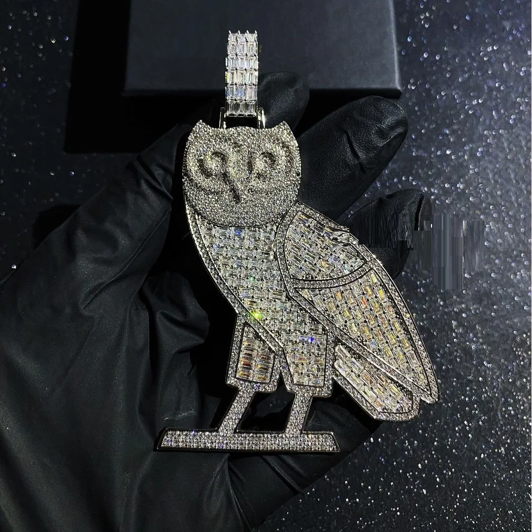 

iced out bling rectangle cubic zircinia hip hop bling animal pendant men necklace, Silver