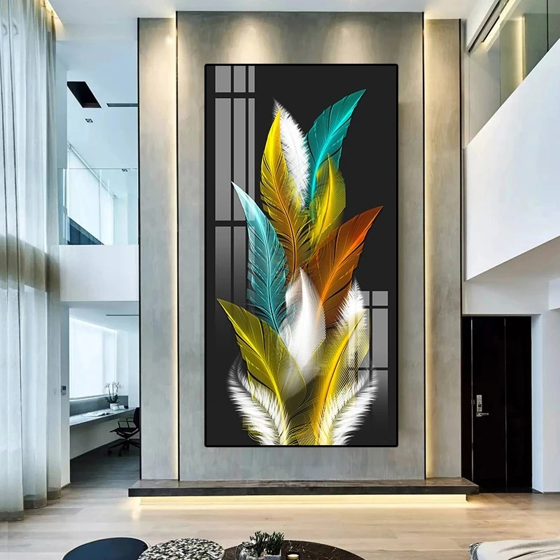 

Nordic Golden Plant Leaf Feather Abstract Posters and Prints Canvas Painting Modern Wall Art Picture for Living Room Home Decor