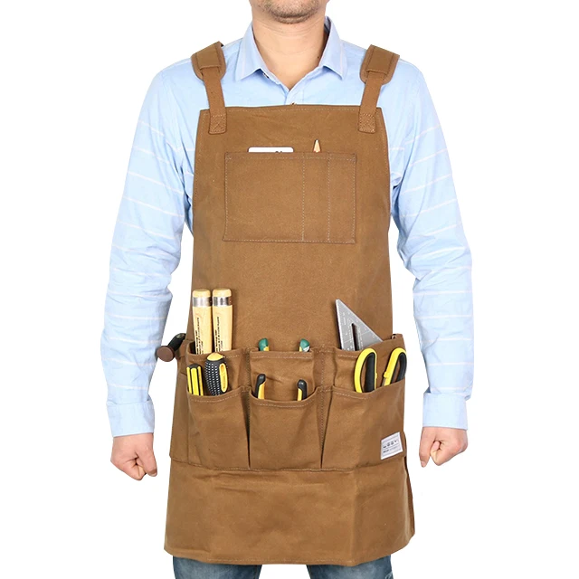 

Durable Heavy Duty Cross Back Waxed Canvas Tool Apron For Men, Can be customized