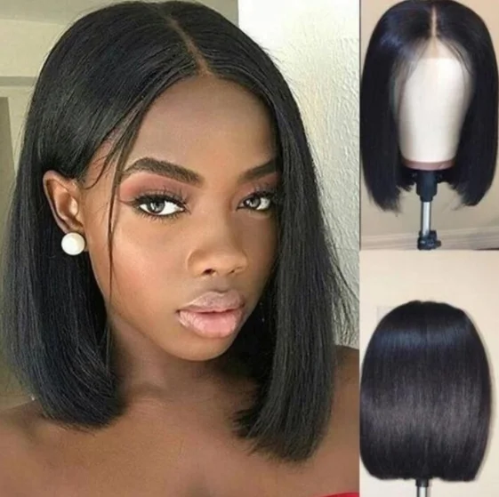 

China Factory Direct Sale Bob Straight Wig Fashion Wigs For Black Women Synthetic Look Natural Wig Black Vendor, As pic