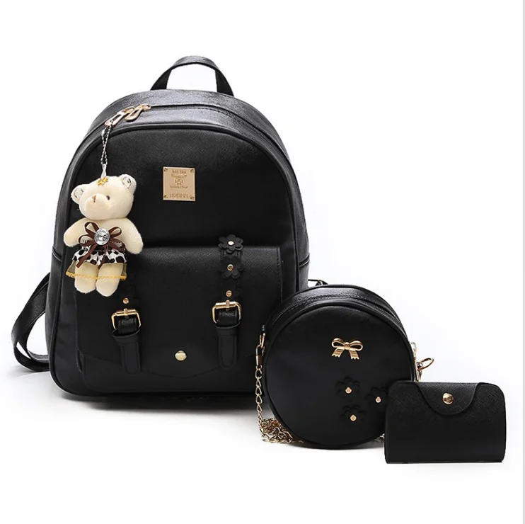 

High Quality Students Backpack with Bear DecorationsFashion Bag for School Bag Set Girl Backpack Round Shoulder Bag Small Purse, Picture shows