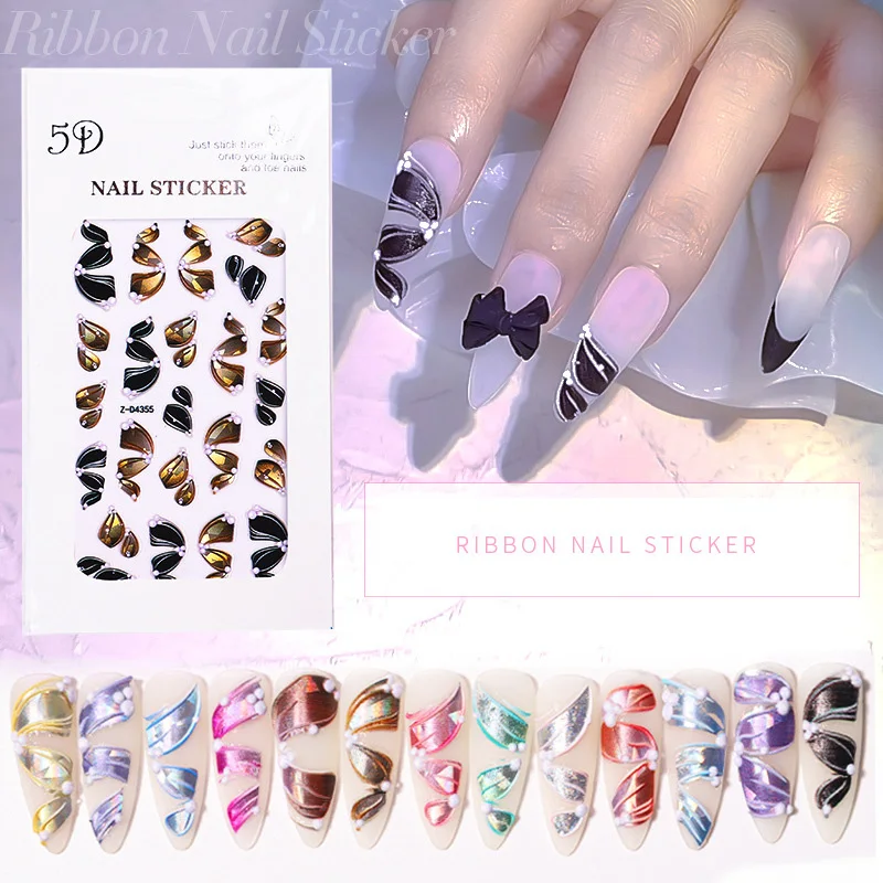 

5D Stereoscopic Embossed Ribbon Nail Stickers Engraved Decals Nail Art Stickers DIY Nail Design Decoration Accessories