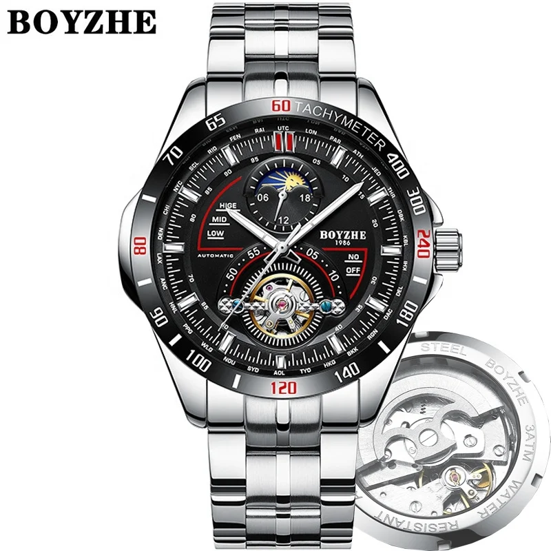 

Brand BOYZHE Fashion Tourbillion Moon Phase Automatic Men Watches tourbillon watch mechanical