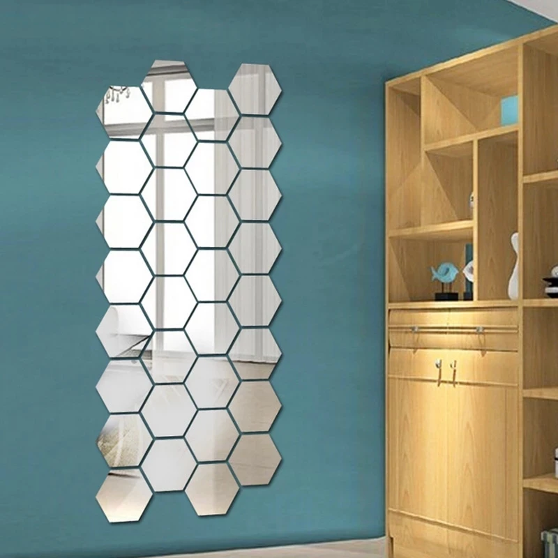 

12Pcs/Pack 3D Mirror Wall Sticker Hexagon Vinyl Removable Wall Sticker Decal Home Decor Art DIY Living Room Art Decal