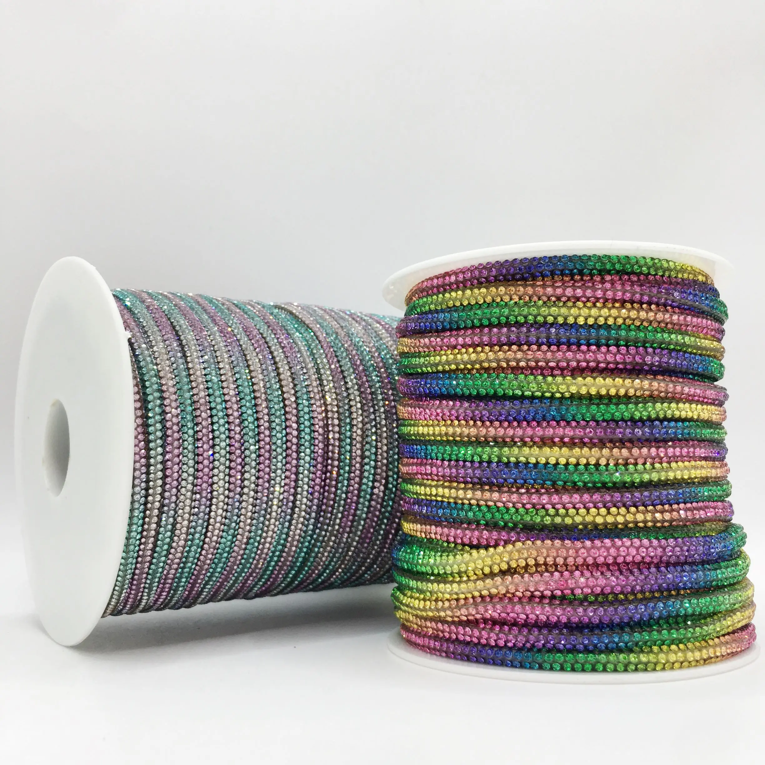 SINRONG 4mm 6row DIY Decorative Bow Colorful Crystal Rhinestone Cotton Clothing Rhinestone Rope Accessories for Clothes Glass