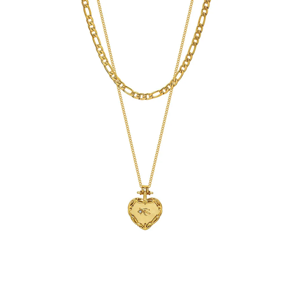 

New Design Ins 18K Gold Plated Stainless Steel Jewelry Double Layer Love Heart Pendant Stackable Necklace