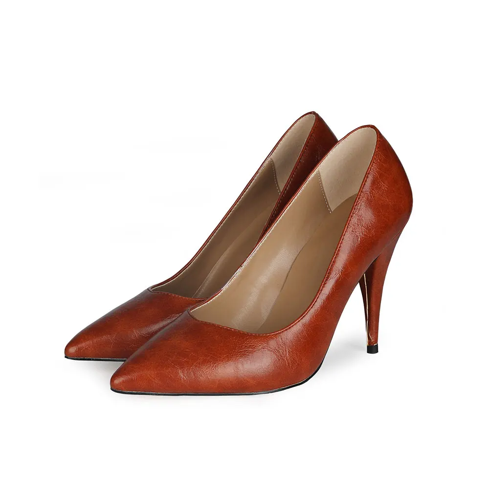 

Classic Elegant Ladies High Hill Soft PU Leather Shoes Sexy 10.5 Cm Stiletto Heels Brown Women Shoes, 3 colors