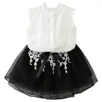 

Bear Leader Girls Casual Summer Girls Clothes Sleeveless White Lace T-Shirt + Black Lace Skirt Set