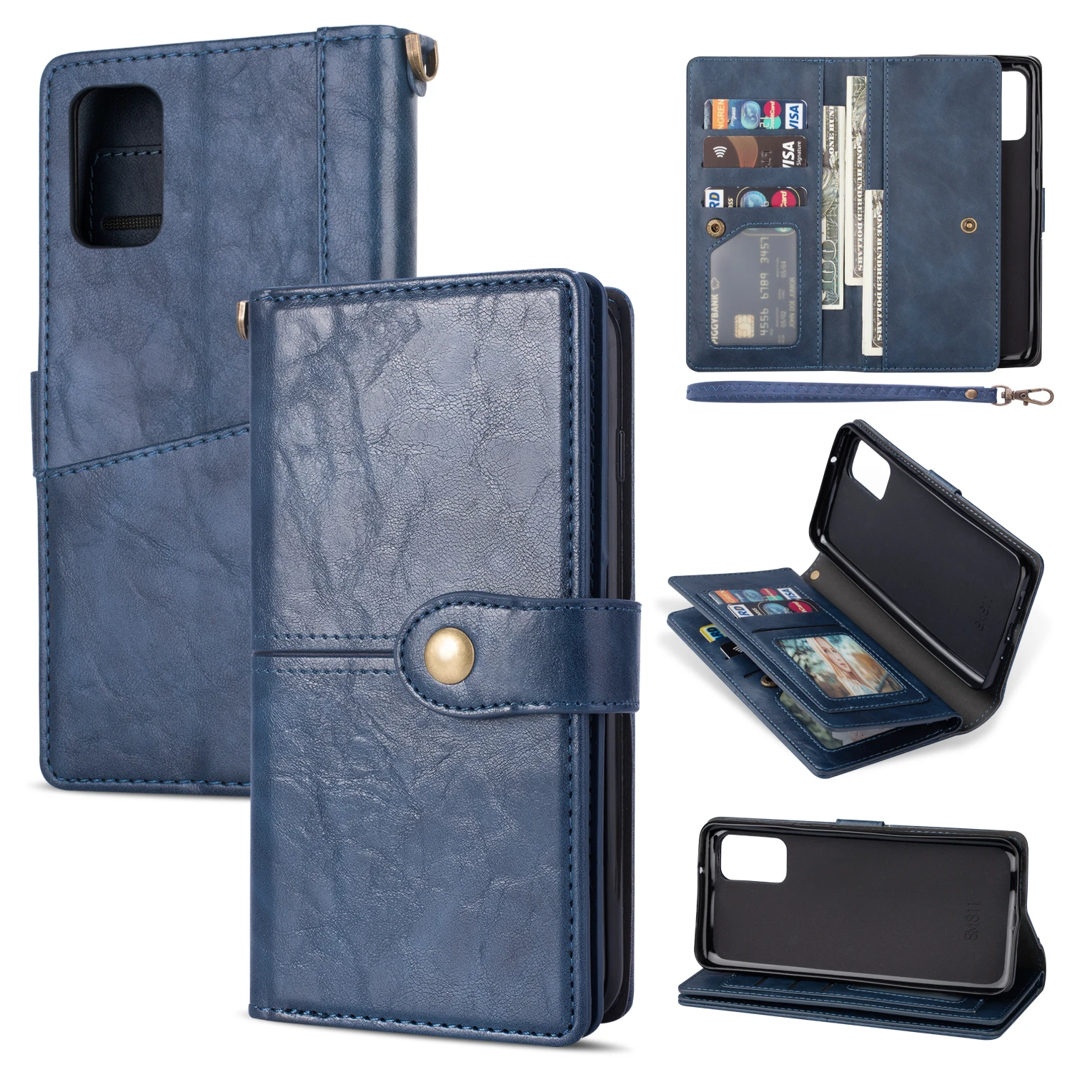 

Wholesale Custom Logo Pu Leather SmartPhone Wallet Case Multi-Function Card Cover 6.5 inch 5.5 inch Mobile phone for Samsung