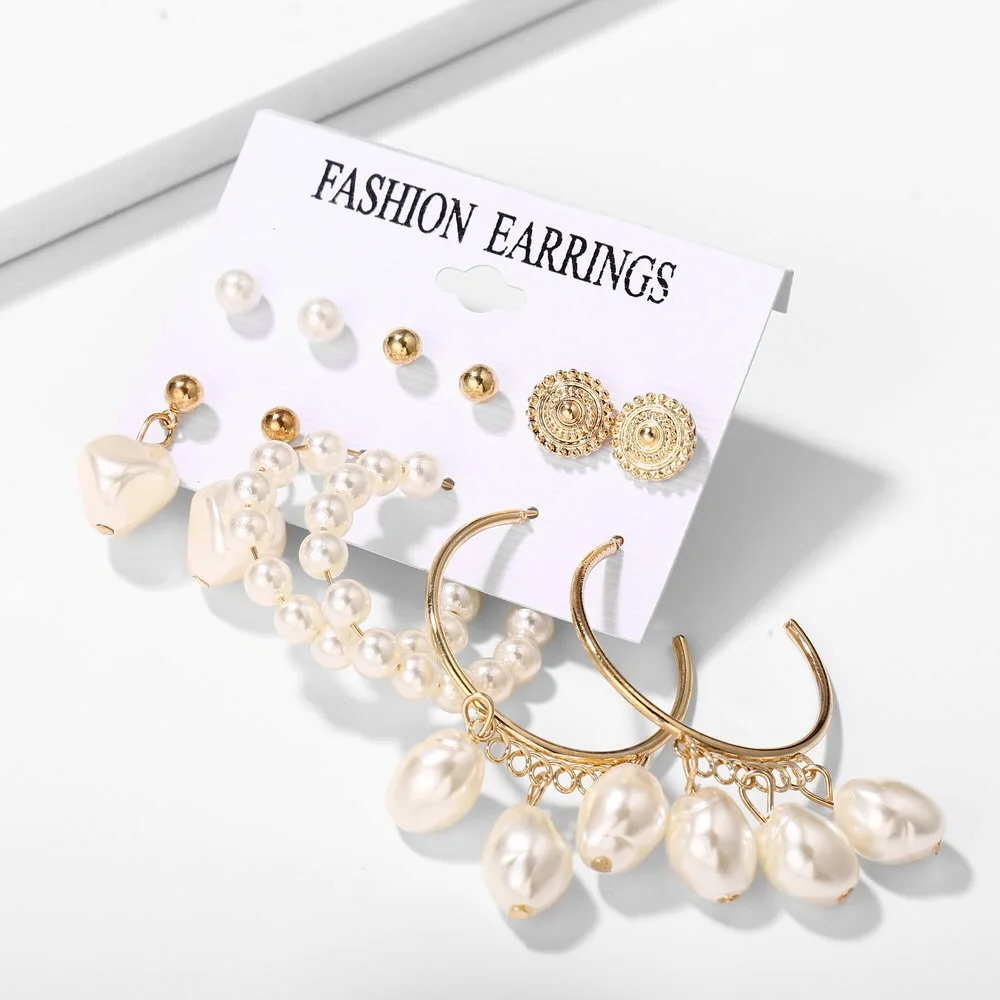 

5175 Designer fashion earings golden pearl hoop earrings Wholesale women girls earings