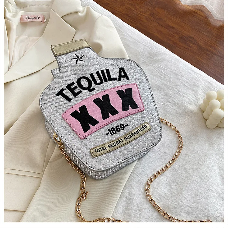 

2020 Fashion Bling Tequila Purse Glitter Leather Shoulder Bag Women Chain Crossbody Bags, Picture color , can be customized