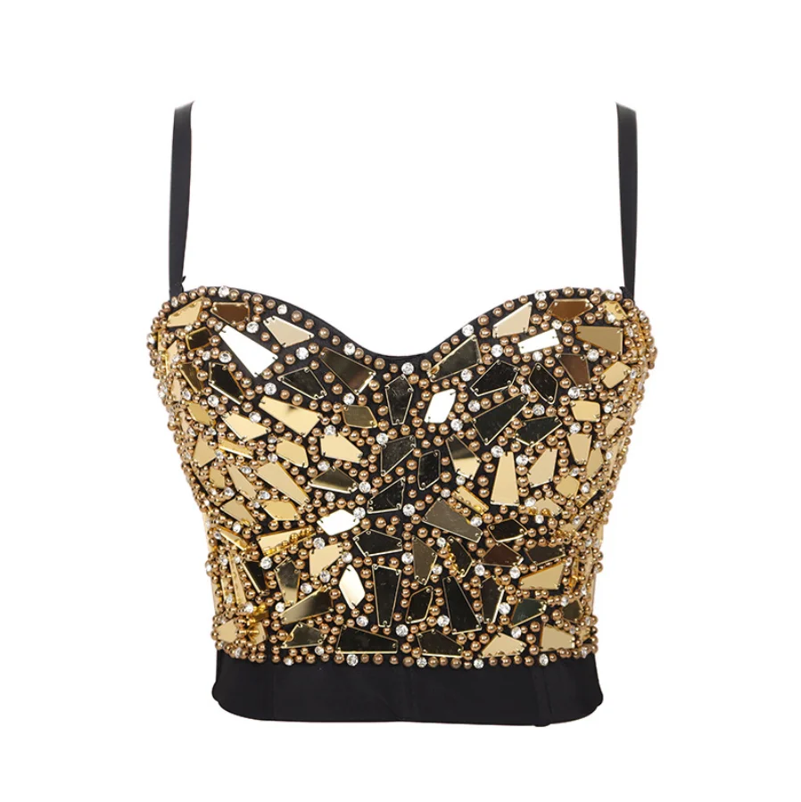 

Beading Diamond Sexy NightClub Party Women Top Push Up Summer Cami Top Bralette Bra Wear Out Music Festival Corset Tops 1790