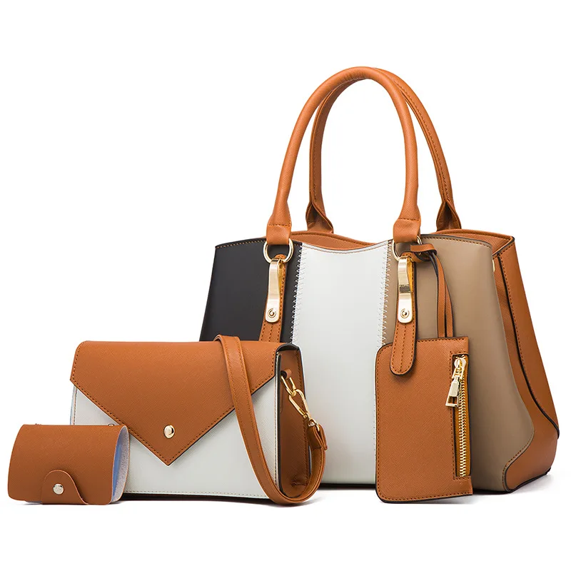 

2021 New Fashion Hit Color Women handbags shoulder messenger bag Big capacity Women Ladies Leather handbag Set and purse, White,black,brown