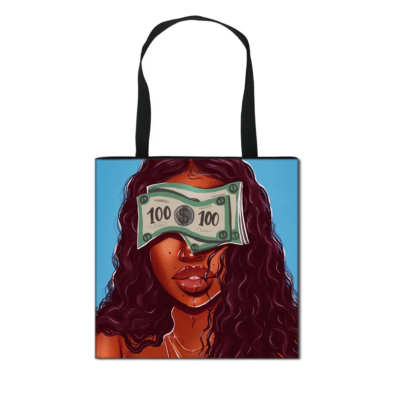 

Luxury Design Handbags Ladies Women Black Art African Girl Printing Hand Bag Females Bolsas Purse Shopping Bag, Picture