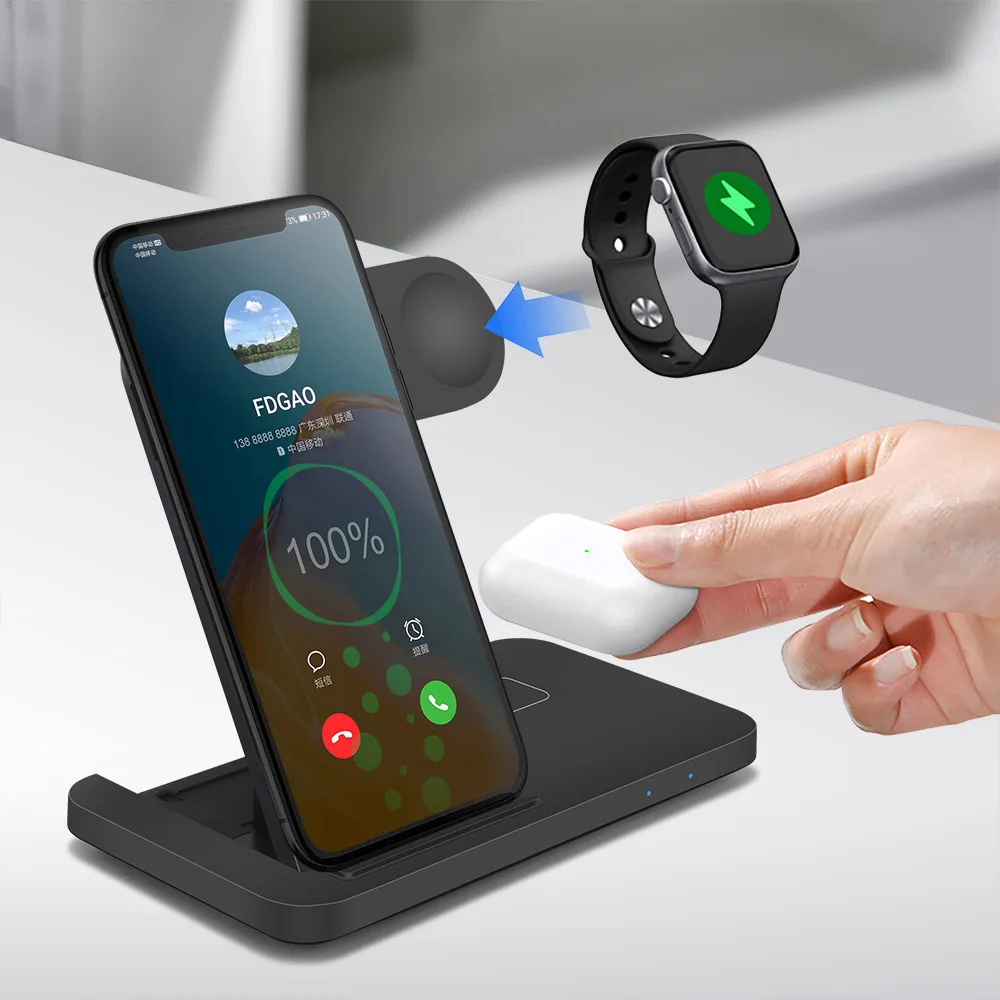 

ilepo 3 in 1 Fast Wireless Charger for Mobile Phone Portable W048 Multipurpose Earphone 15 w Wireless Charger Station
