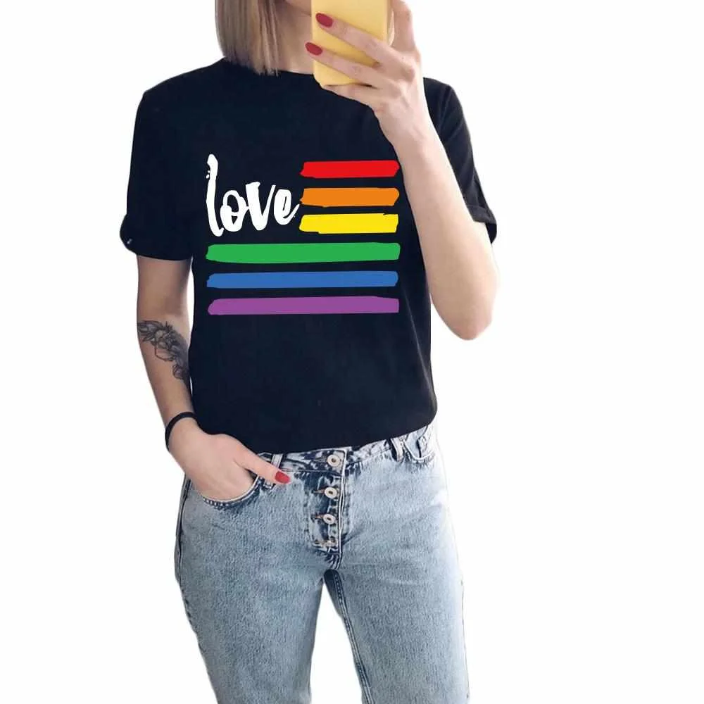 

Mzl's Love Summer Love Rainbow Print Short Sleeve T-shirt Fashion Graphic Clothing Casual Loose Women's T-shirt, Black,white,gray,yellow,wine red,red,sky blue,army green,blue,more