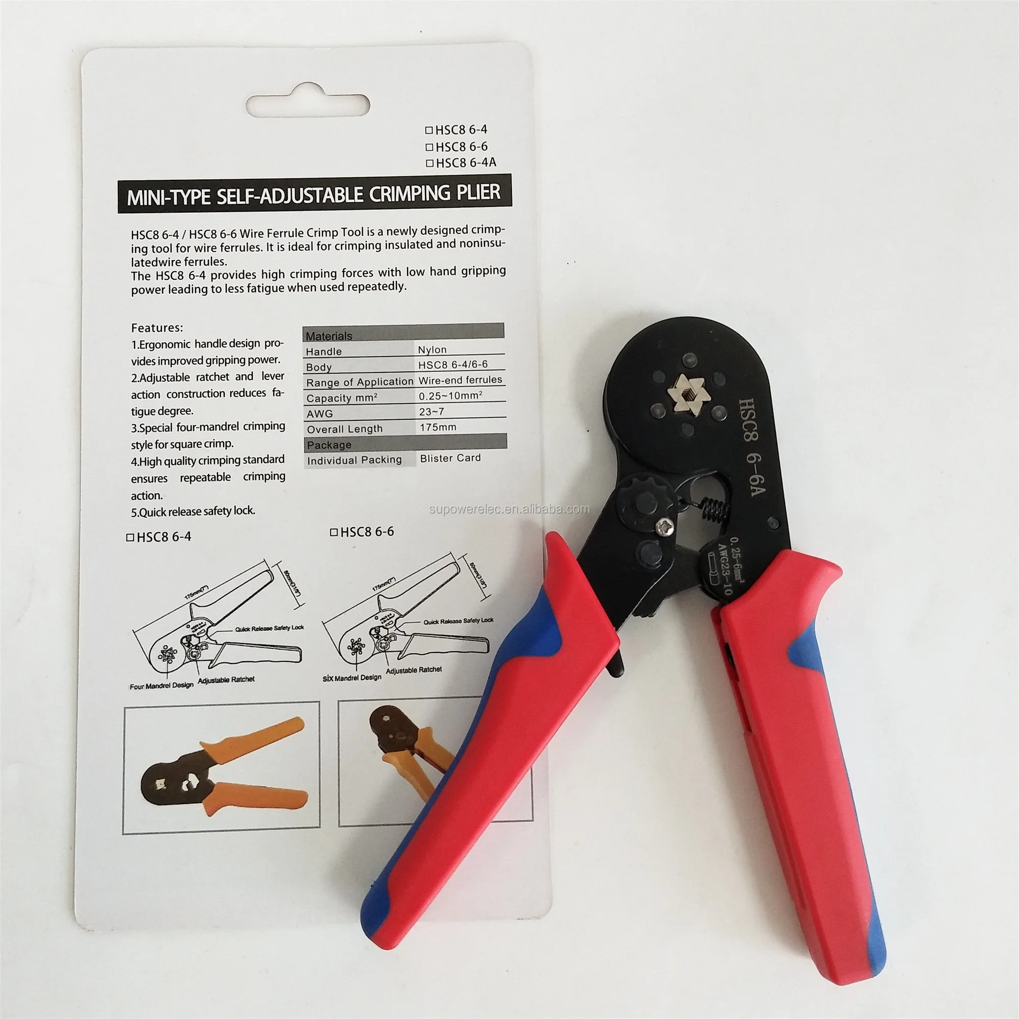 Hsc8 6-6 mini-type self-adjustable crimping Alicate 0.25-6 mm2 23-10awg capacidad Hsc8 6-6 mini-type self-adjustable crimping Alicate 0.25-6 mm2 23-10awg capacidad