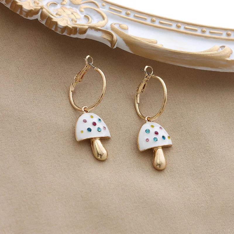 

New Korean New Earrings Cartoon Color Zircon Mushroom Huggie Hoop Earrings Fashion Jewelry