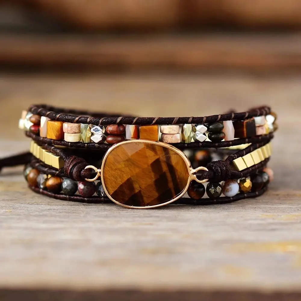 

2021 New Hot Sell Pure Handmade Fashion Style Natural Tiger Eye Stone Wrap Bracelets
