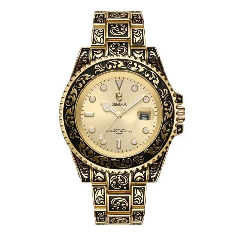 

Luxury Brand Mens Gold Plated Business Watches 2020 Hot Sale Stainless Steel Quartz Analog Watches With Date Display