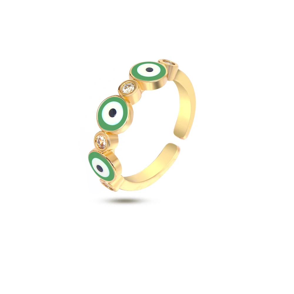 

New Arrival Crystal Evils Eyes Open Rings Hot Selling Gold Tone Brass Green Enamel Crystal Eyes Rings For Women