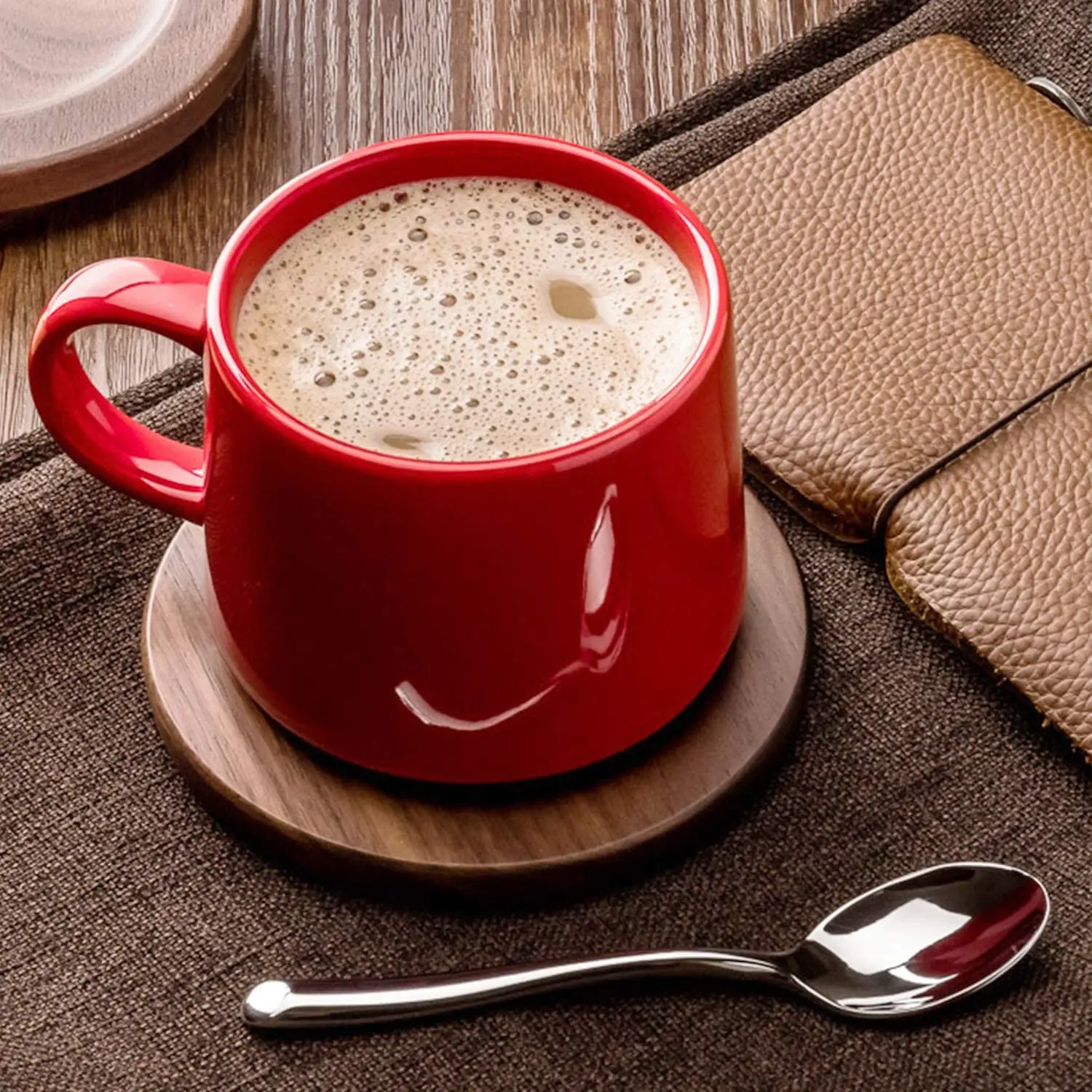 

2022 Tabletex Home Tea Coaster Creative Eco-friendly Walnut Wooden Coaster Acacia Wooden Coaster Set For Drinking, Customized