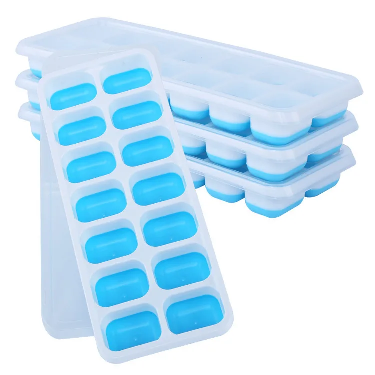 

14 Grids spill resistant flexible silicone bottom custom silicone ice cube tray with removable lid eiswrfelform mit deckel silik, Stock colors/pantone colors