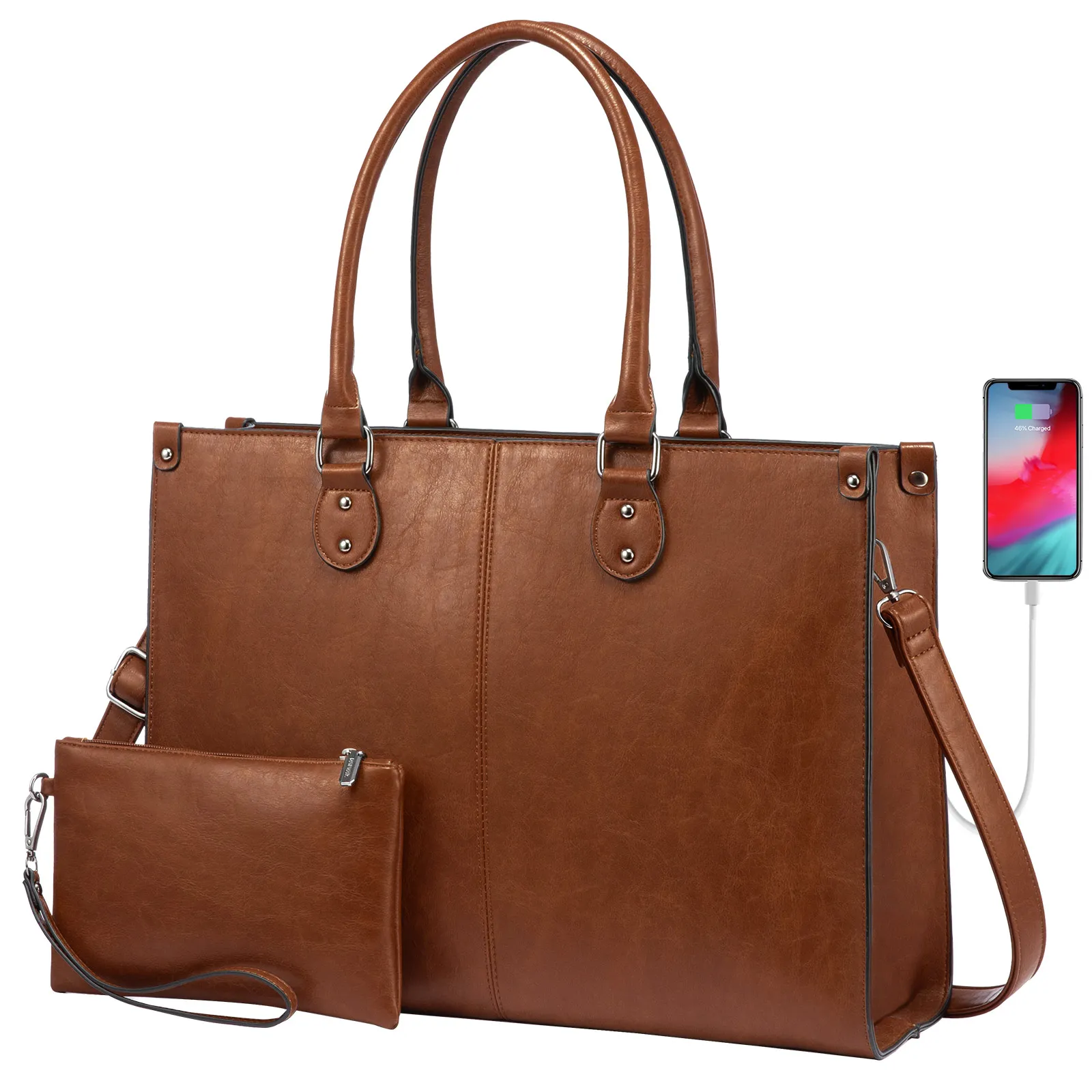 

LOVEVOOK 2023 Vintage Leather Computer Bag Business Handbag Laptop Tote Work Bags with USB Charging Port Laptop Bag for Women