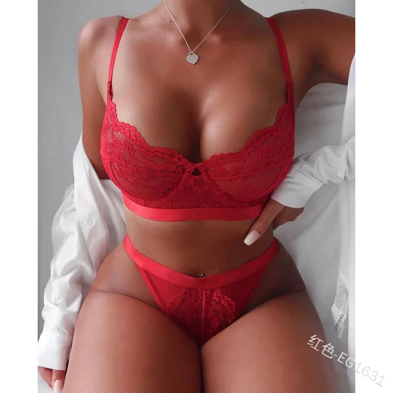 

Amazon hot selling plus size sexy 2 piece red lingerie set women