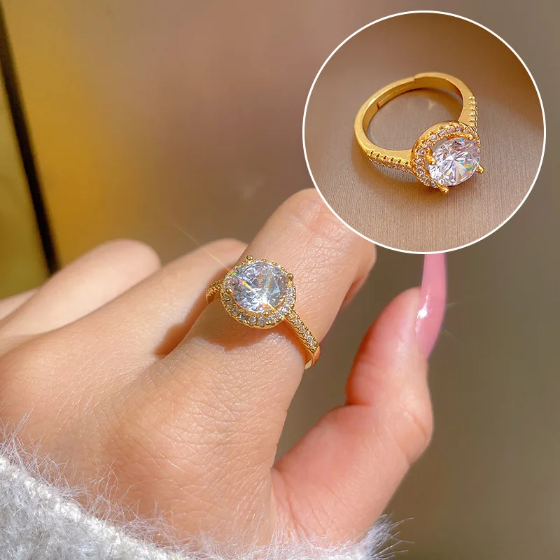 

Engagement Wedding Real Gold Plated Diamond Zircon Gemstone Adjustable Ring Jewelry