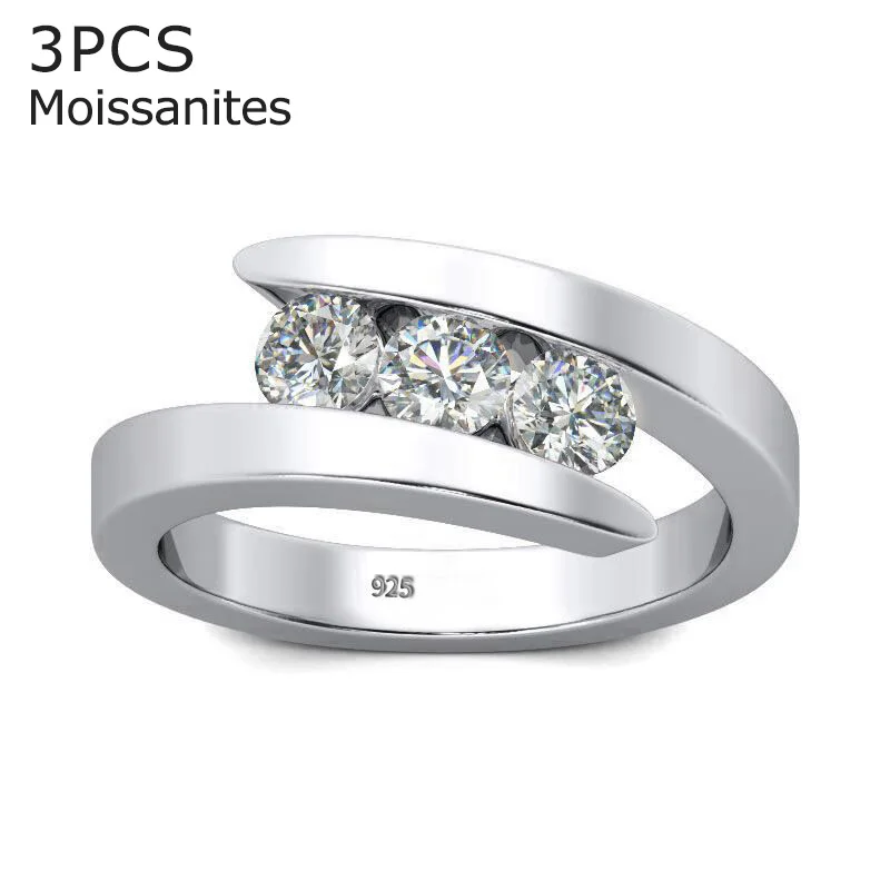 

Szjinao 100% 925 Sterling Silver 0.1ct 3 Stones Moissanite Ring Women Jewelry Diamond Engagement Wedding Rings