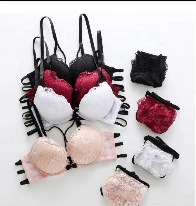 

Sexy push up padded underwear briefs lace bra set and panty set back closure seamless women underwire lingerie set