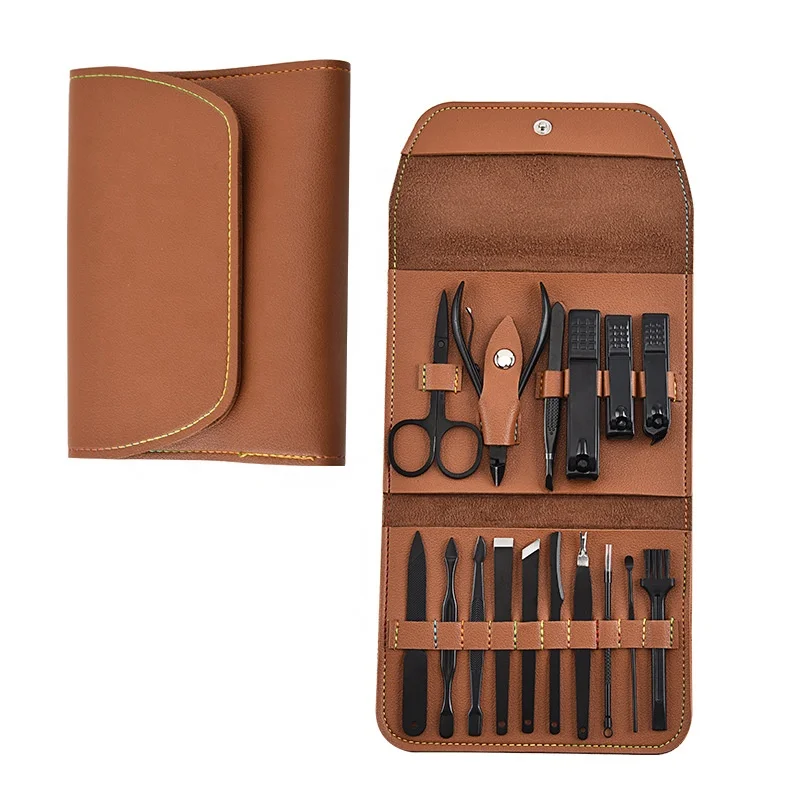 

Custom Logo 16 Pieces Set De Manicura 16pcs Nail Clippers Set Mens Manicure Pedicure Set Nail Care tool kit With Leather Case