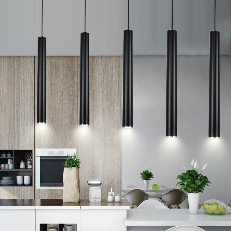 

Island Bar hotel shop room kitchen fixtures hanging lamp modern Long tube black pendant lighting chandelier