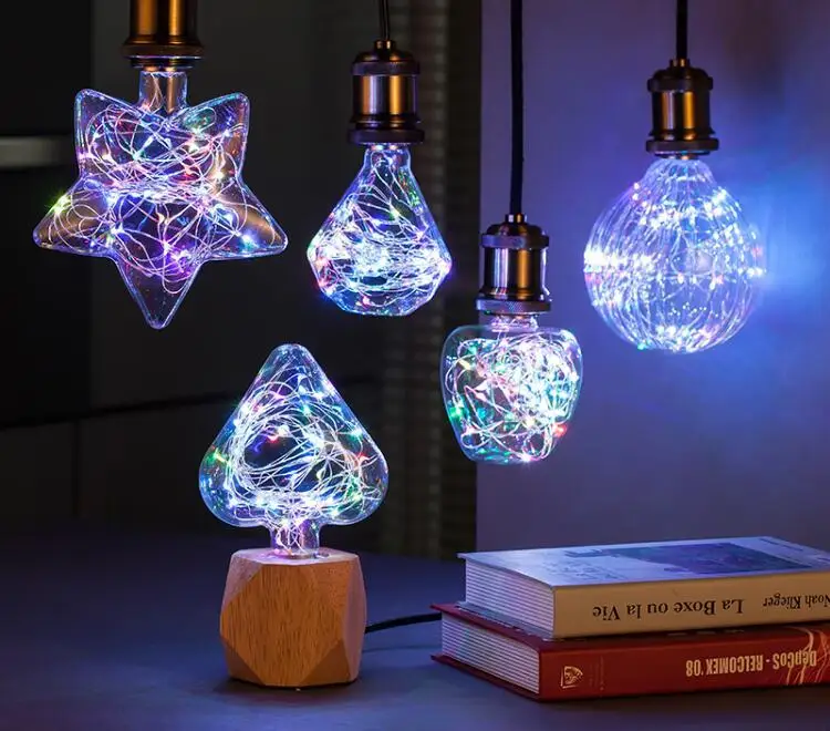 2019 星铜线灯五星星 rgb 彩色闪光灯泡 led 节能灯节棒装饰灯泡