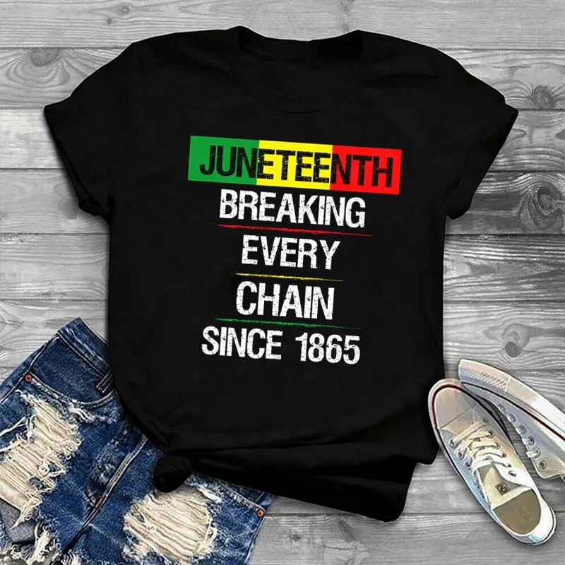 

Wholesale Juneteenth Print Graphic Tees Women Streetwear Overszied Black Melanin Fashion Ladies Tshirt, Picture