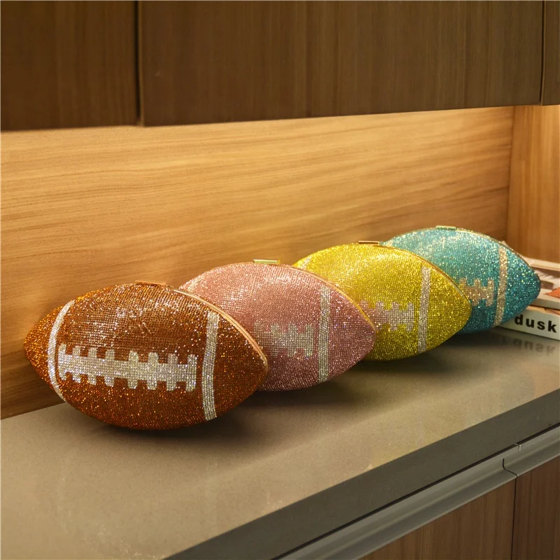 

Popular Diamond Soccer Ball Crystal Clutch Handbag Shoulder Bag Unique Personality Bling Football Purse Rhinestone Clutch Purse, Blown/pink/yellow/blue