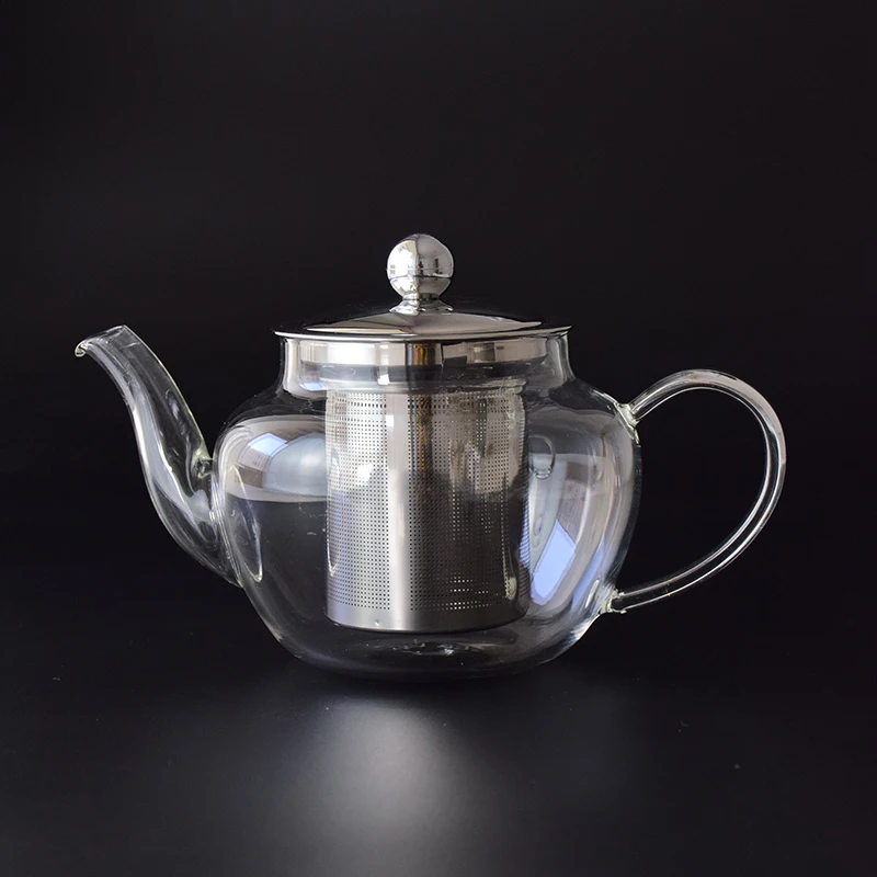 

New Design Apple Glass Teapot with Stainless Steel Infuser, Clear transparent