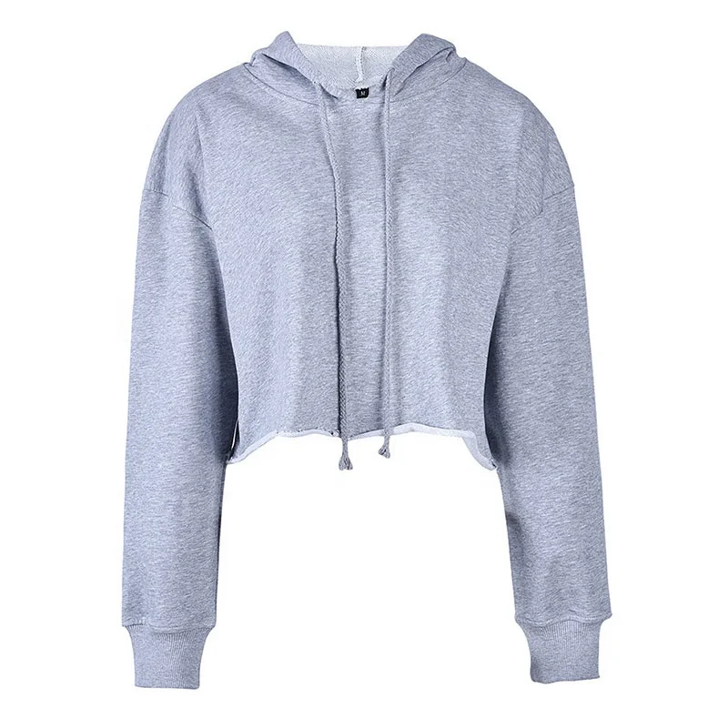 

Autumn and winter fashion cotton hooded solid color short sweatshirt umbilical pullover long-sleeved loose sweatshirt women, Customized color
