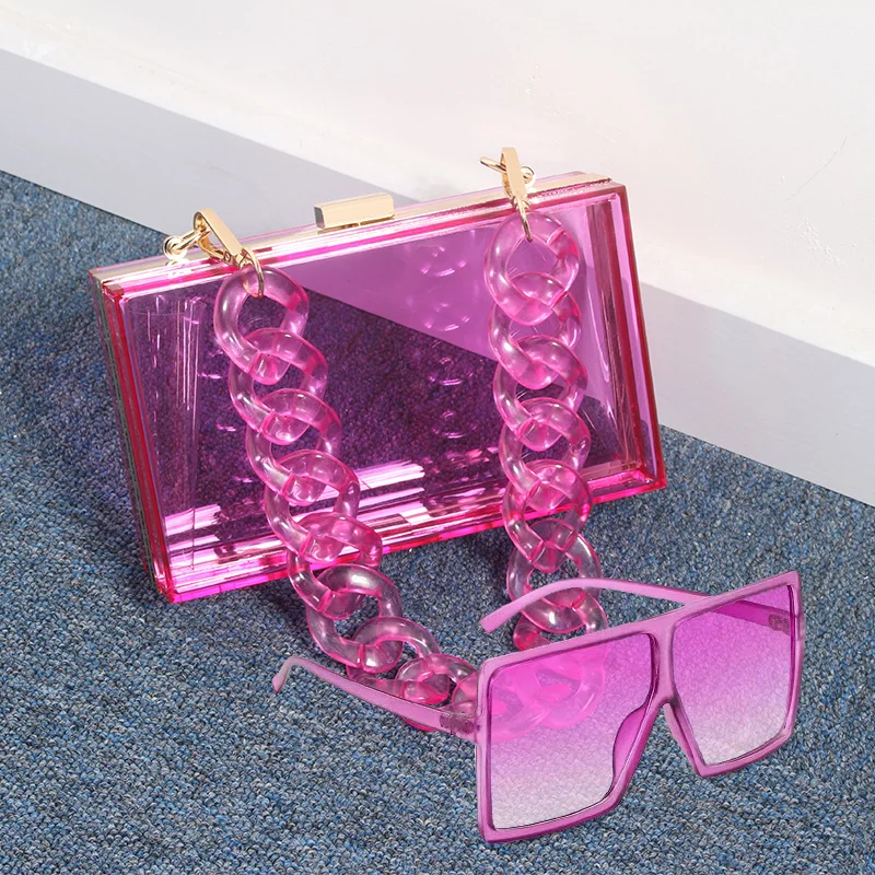 

Hot Sale Orange Pink Clear Clutch Purse Bulk Sets Matching Sunglasses Wholesale