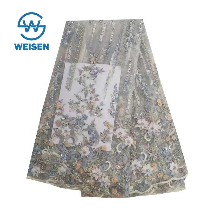 

Handmade Embroidery Hand Net Bead Heavy Beaded Flower Luxury French Lace Fabric